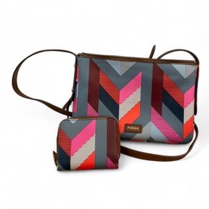 Fossil Chevron Multicolor Crossbody Bag and Wallet